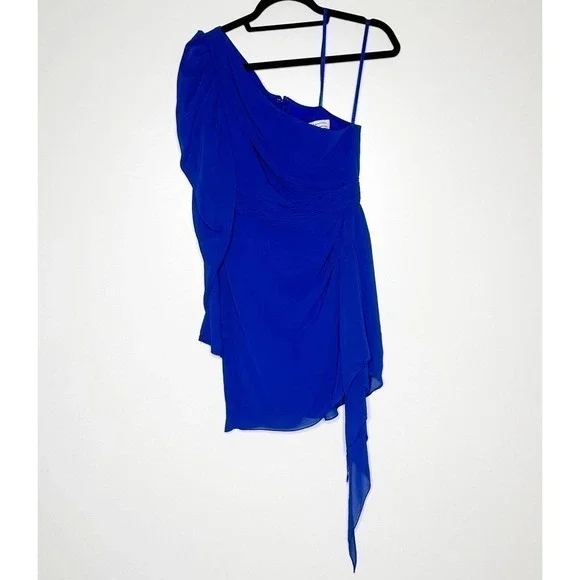 NWT Ieena For MacDuggal One Shoulder Mini Dress Women's Blue Size 2